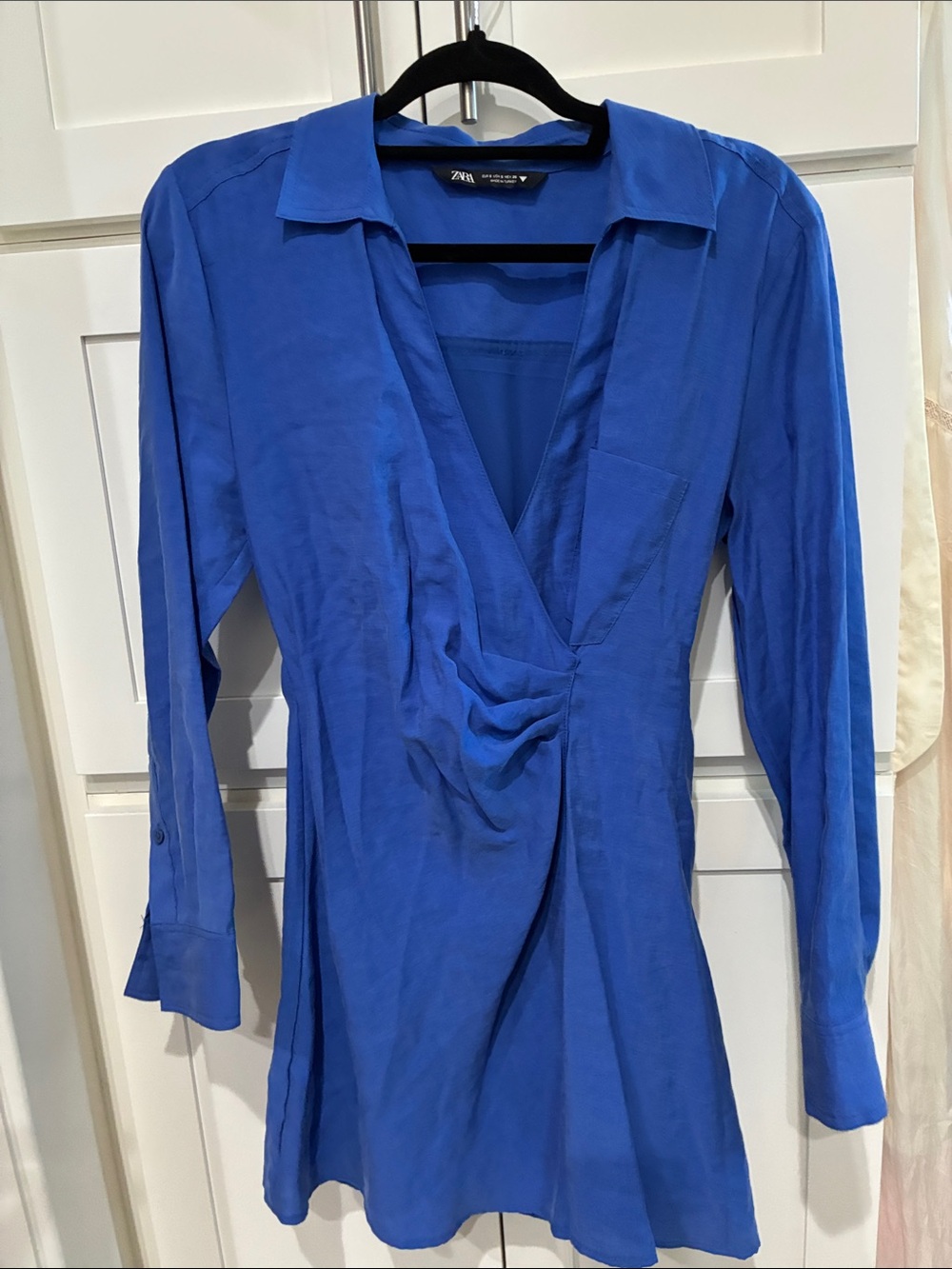 Zara Cobalt Blue Draped Wrap-Front mini dress